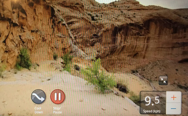 An image of a LCD screen showcasing a sandy and rocky trail.